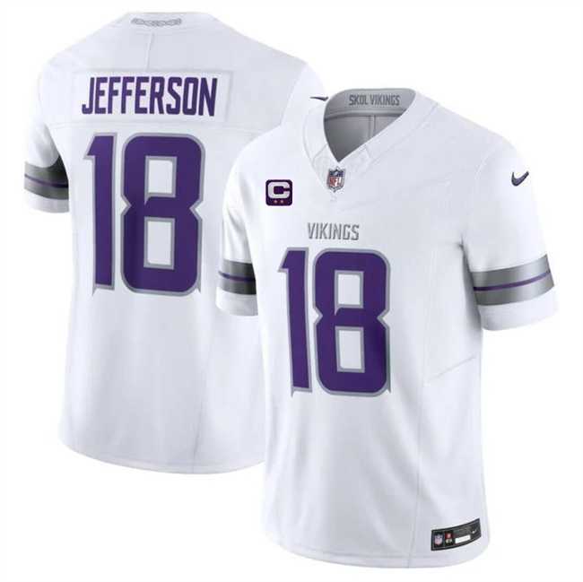 Men & Women & Youth Minnesota Vikings #18 Justin Jefferson White 2024 F.U.S.E. With 2-Star C Patch Winter Warrior Limited Stitched Jersey